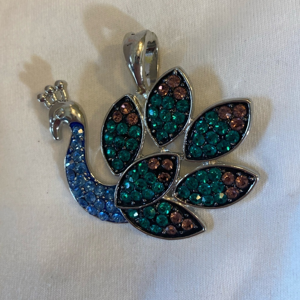 Crystal Studded Large Peacock Enhancer Pendant Magnetic Multi Colored